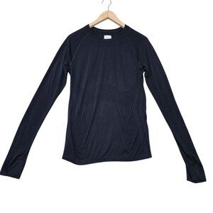 Athleta Womens Long‎ Sleeve Black Nylon Activewear Top Size S Thumbholes